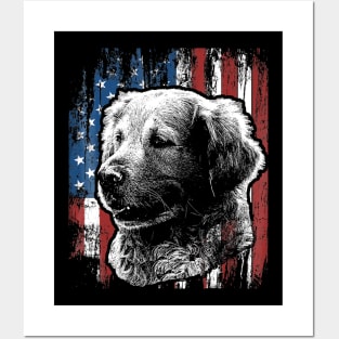 Golden Retriever 4Th Of July American Flag Posters and Art